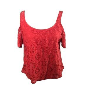 Love on a Hanger Lace overlay cold shoulder Crop Top Size medium